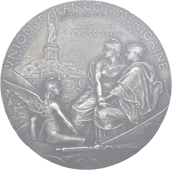 États-Unis, Union franco-américaine, hommage à Bartholdi et statue colossale de la Liberté, par L.-O. Roty, 1886 Paris NGC MS63