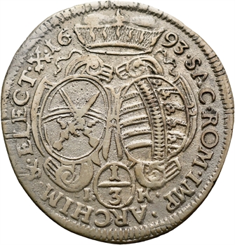 Allemagne, Jean-Georges IV de Saxe, 1/3 thaler, 1693 Leipzig
