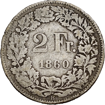 Suisse, Confédération helvétique, 2 francs, 1860 Berne