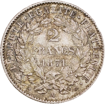 IIIe République, 2 francs Cérès, 1871 Paris (petit A)