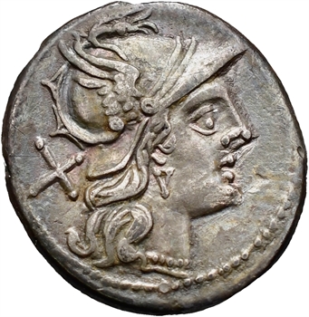 Domitia, denier, Rome, 128 av. J.-C.