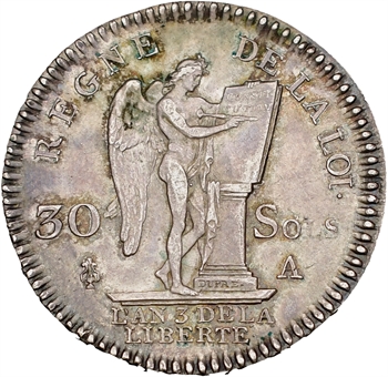 Constitution, 30 sols FRANÇOIS, An 3, 1er semestre, 1791 Paris