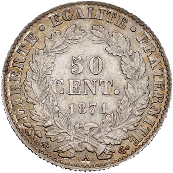 IIIe République, 50 centimes Cérès, 1871 Paris
