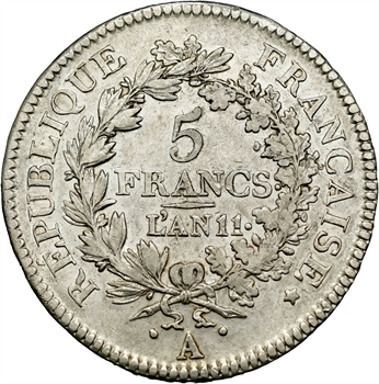 Consulat, 5 francs Union et Force, An 11 Paris