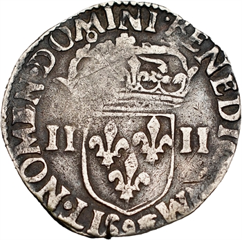 Henri IV, quart d&rsquo;écu, croix bâtonnée et couronnée de face, 1590 Rennes