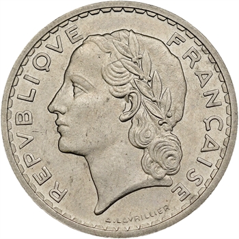 IIIe République, 5 francs Lavrillier en nickel, 1938 Paris