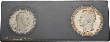 Monaco, Rainier III, coffret de deux essais, 1 et 5 francs, 1960 Paris