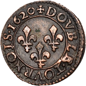 Louis XIII, double tournois 2e type, 1620 Poitiers