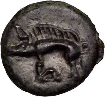 Leuques, potin à la tête d&rsquo;indien et au sanglier, classe Ia, c.Ier s. av. J.-C.