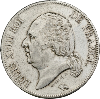 Louis XVIII, 5 francs buste nu, 1816 Rouen