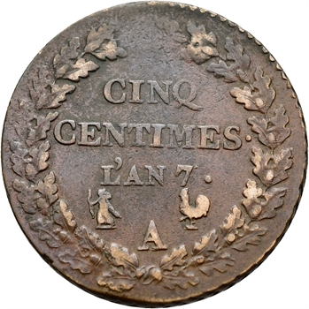Directoire, cinq centimes Dupré, An 7 Paris