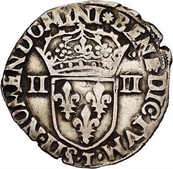 Charles X, quart d&rsquo;écu, croix de face, 1592 Nantes