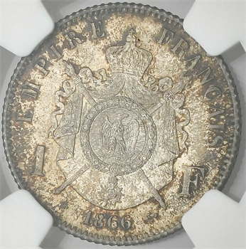 Second Empire, 1 franc tête laurée, 1866 Paris, NGC MS65