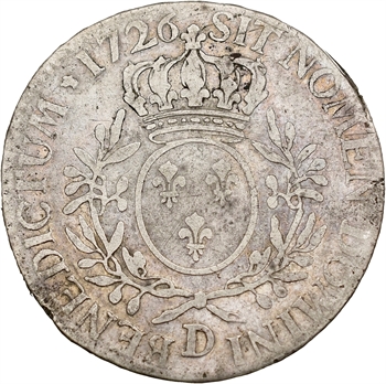 Louis XV, écu aux branches d&rsquo;olivier, 1726 Lyon
