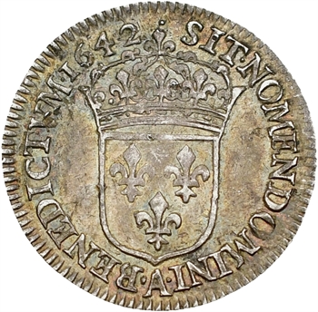 Louis XIII, douzième d’écu d’argent, 3e type (2e poinçon), 1642 Paris (point)