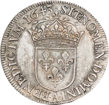 Louis XIII, demi-écu d&rsquo;argent, 3e type (2e poinçon), 1643 Paris (point)
