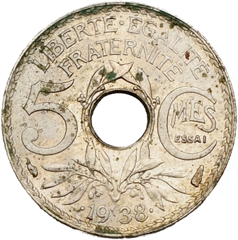 IIIe République, essai de 5 centimes Lindauer, 1938 Paris