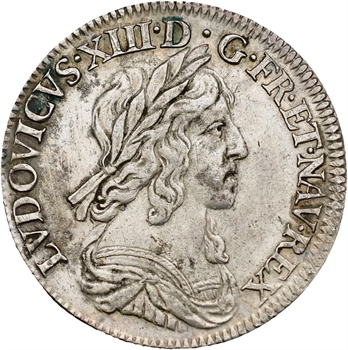Louis XIII, quart d&rsquo;écu d&rsquo;argent, 3e type (2e poinçon), 1642 Paris (rose)