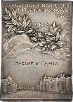 Roty (L.-O.) : Plaque de l&rsquo;Exposition Universelle, en argent, à Madame de Faria, 1900 Paris