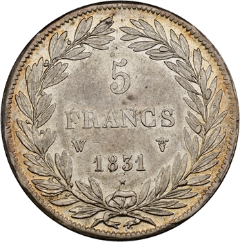 Louis-Philippe Ier, 5 francs Tiolier avec le I, tranche en creux, 1831 Lille