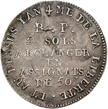 Constitution, Bon pour 5 sols Lefèvre et Lesage, An 4, 1792 Paris