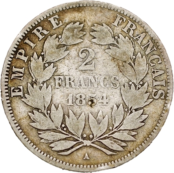 Second Empire, 2 francs tête nue, 1854 Paris