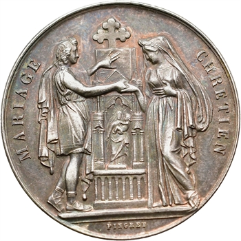 IIIe République, médaille de mariage par Pingret, 1887 Paris
