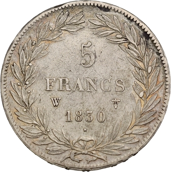 Louis-Philippe Ier, 5 francs Tiolier avec le I, tranche en creux, 1830 Lille