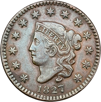 États-Unis, large cent, Liberty head (Matron head), 1827 Philadelphie