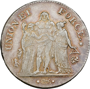 Consulat, 5 francs Union et Force, An 8 Bayonne