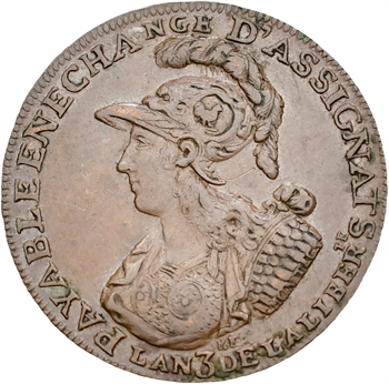 Constitution, Caisse de Bonne Foi, 6 blancs ou 2 sols 6 deniers, An 3, 1791 Paris
