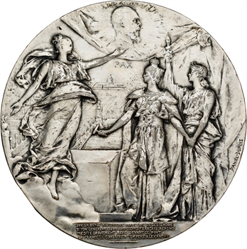 Russie/France, pose de la première pierre du pont Alexandre III à Paris, par Daniel-Dupuis, dans sa boîte, 1896 Paris