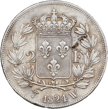 Louis XVIII, 2 francs, 1824 Lille