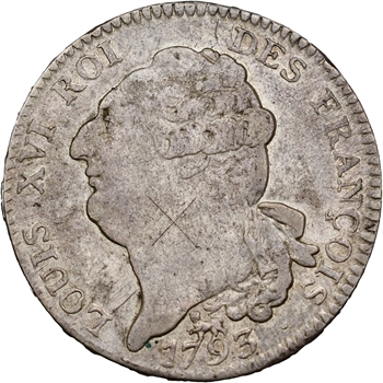 Constitution, écu de 6 livres FRANÇOIS, An 5, 1793 Paris variété virole inversée