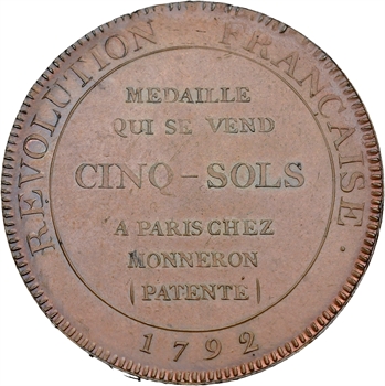 Constitution, cinq sols de Monneron à l&rsquo;Hercule, frappe monnaie, An IV, 1792 Birmingham