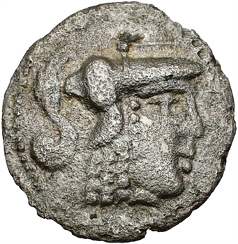Aulerques Cénomans (ou Carnutes), denier à la tête de Pallas, c.80-50 av. J.-C