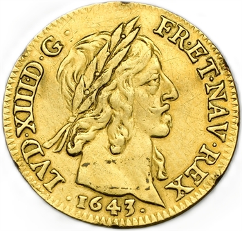 Louis XIII, louis d&rsquo;or à la mèche courte, 1643 Paris