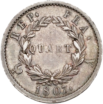 Premier Empire, quart de franc tête laurée, 1807 Paris