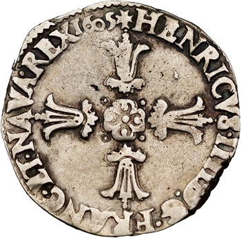 Henri IV, quart d&rsquo;écu, croix feuillue de face, 1605 Angers