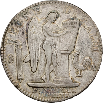 Constitution, écu de 6 livres FRANÇOIS, An 5, 1793 Paris variété virole inversée