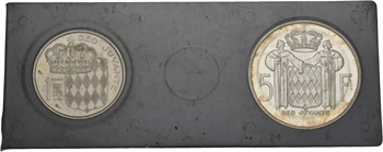 Monaco, Rainier III, coffret de deux essais, 1 et 5 francs, 1960 Paris