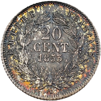 Second Empire, 20 centimes tête nue, 1853 Paris
