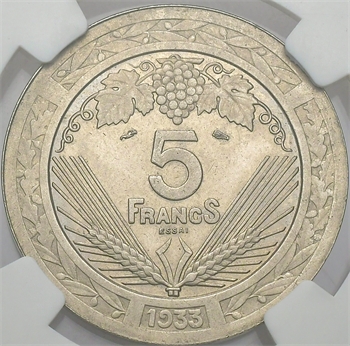 IIIe République, essai de 5 francs par Vézien, 1933 Paris, NGC MS 64