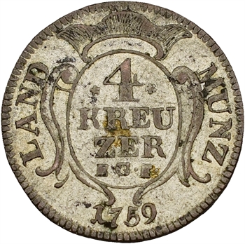 Allemagne, Hanau-Lichtenberg (comté de), Louis IX, 4 kreuzer, 1759 Pirmasens