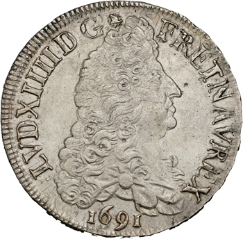 Louis XIV, écu aux huit L, 1er type, 1691 Rennes