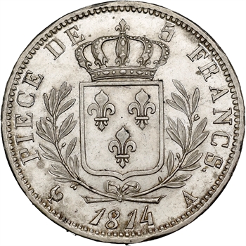 Louis XVIII, 5 francs buste habillé, 1814 Paris