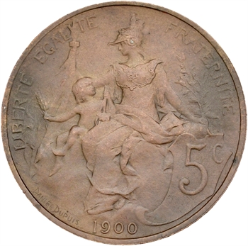 IIIe République, 5 centimes Daniel-Dupuis flan mat, 1900 Paris