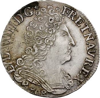 Louis XIV, pièce de vingt sols aux insignes, 1708 Rennes