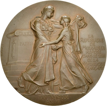 Vernon (F.) : centenaire de la réunion de Mulhouse à la France, dans sa boîte, 1898 Paris
