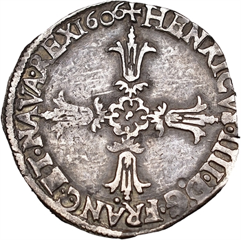 Henri IV, quart d&rsquo;écu, croix feuillue de face, 1606 Nantes